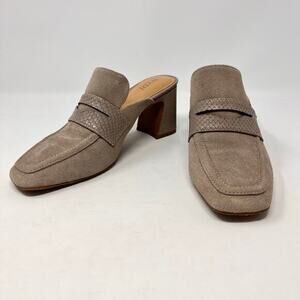 NYDJ‎ Penny Loafer Mules Womens 7.5 Clara Gray Suede Snake Embossed Comfort Chic